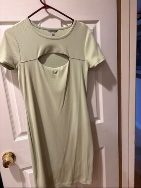 Guess Pale Mint Ribbed Knit Dress with Keyhole